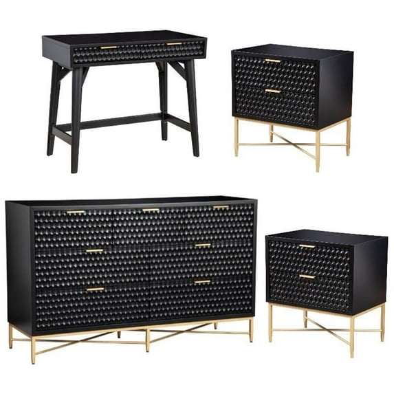 Home Square 4-Piece Set with 7 Drawer Dresser & 2 Nightstands & Mini Wood Desk