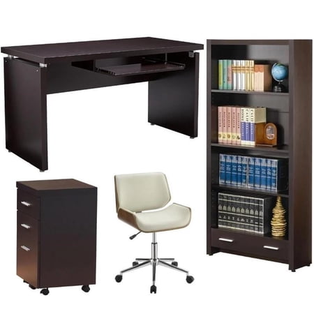Home Square 4 Piece Set with Bookcase Mobile File Cabinet Office Chair and Desk