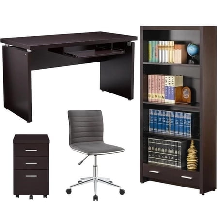 Home Square 4 Piece Set with Desk Office Chair Mobile File Cabinet and Bookcase