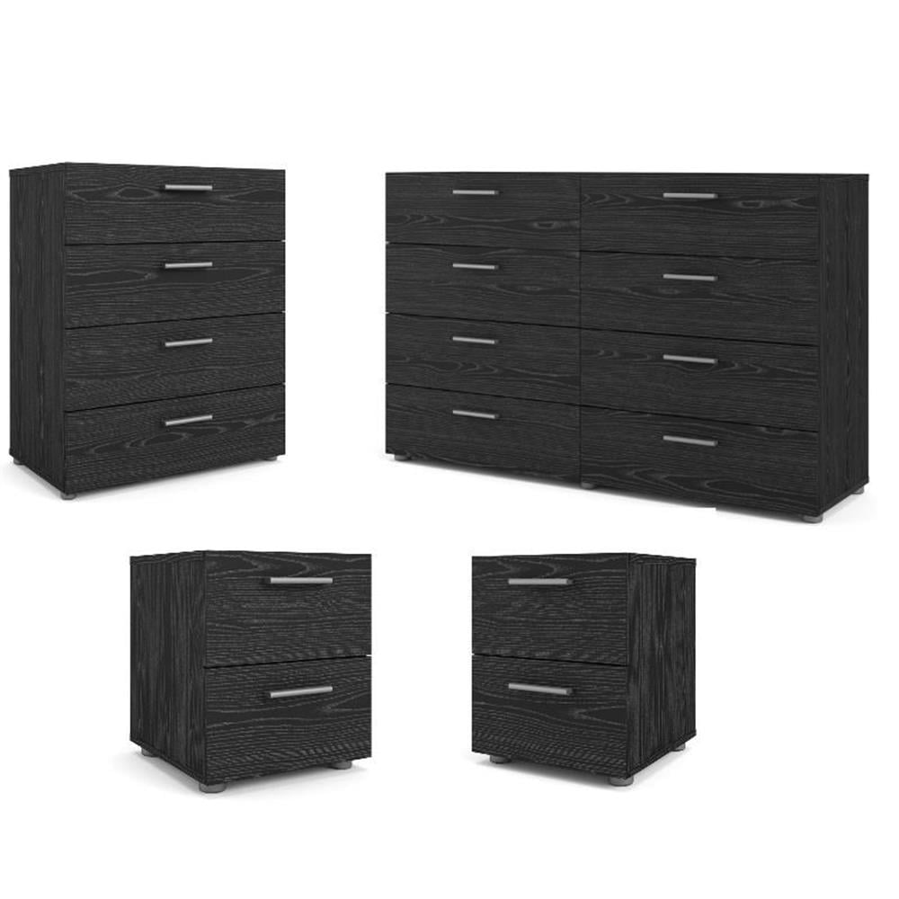 Black Woodgrain 4-Piece Bedroom Set with Dresser, Chest, and Nightstands