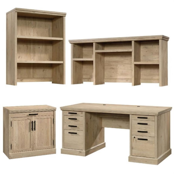 Home Square 4-Piece Set with Executive Desk Base Storage Stand & 2 Hutches