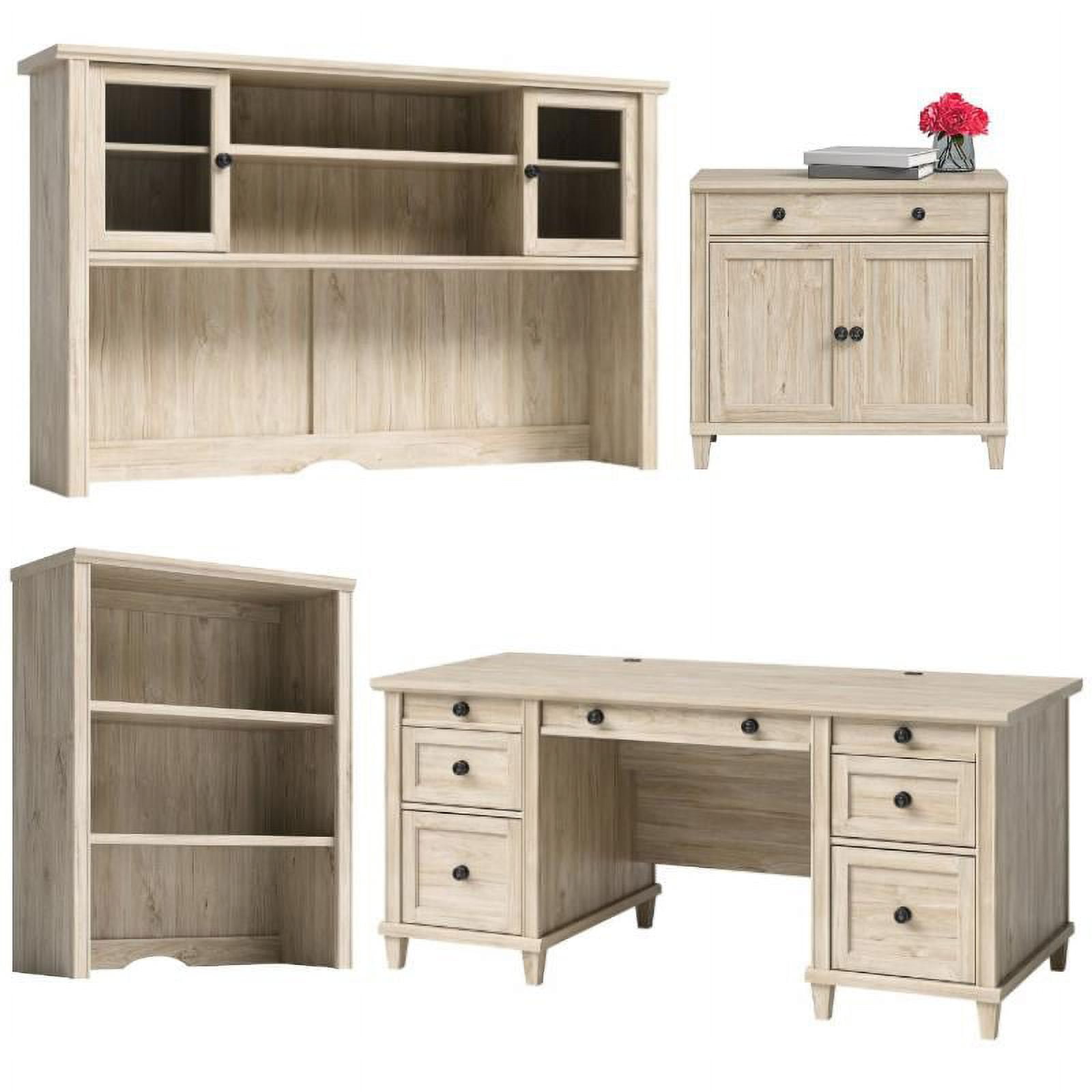 Home Square 4Piece Set with Executive Desk Hutch Library Base