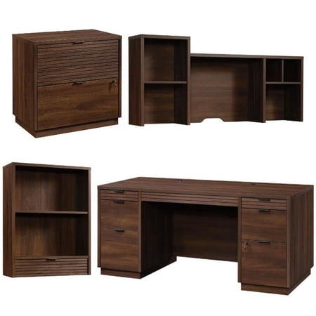 Home Square 4-Piece Set with Executive Desk Lateral File Hutch & Library Hutch