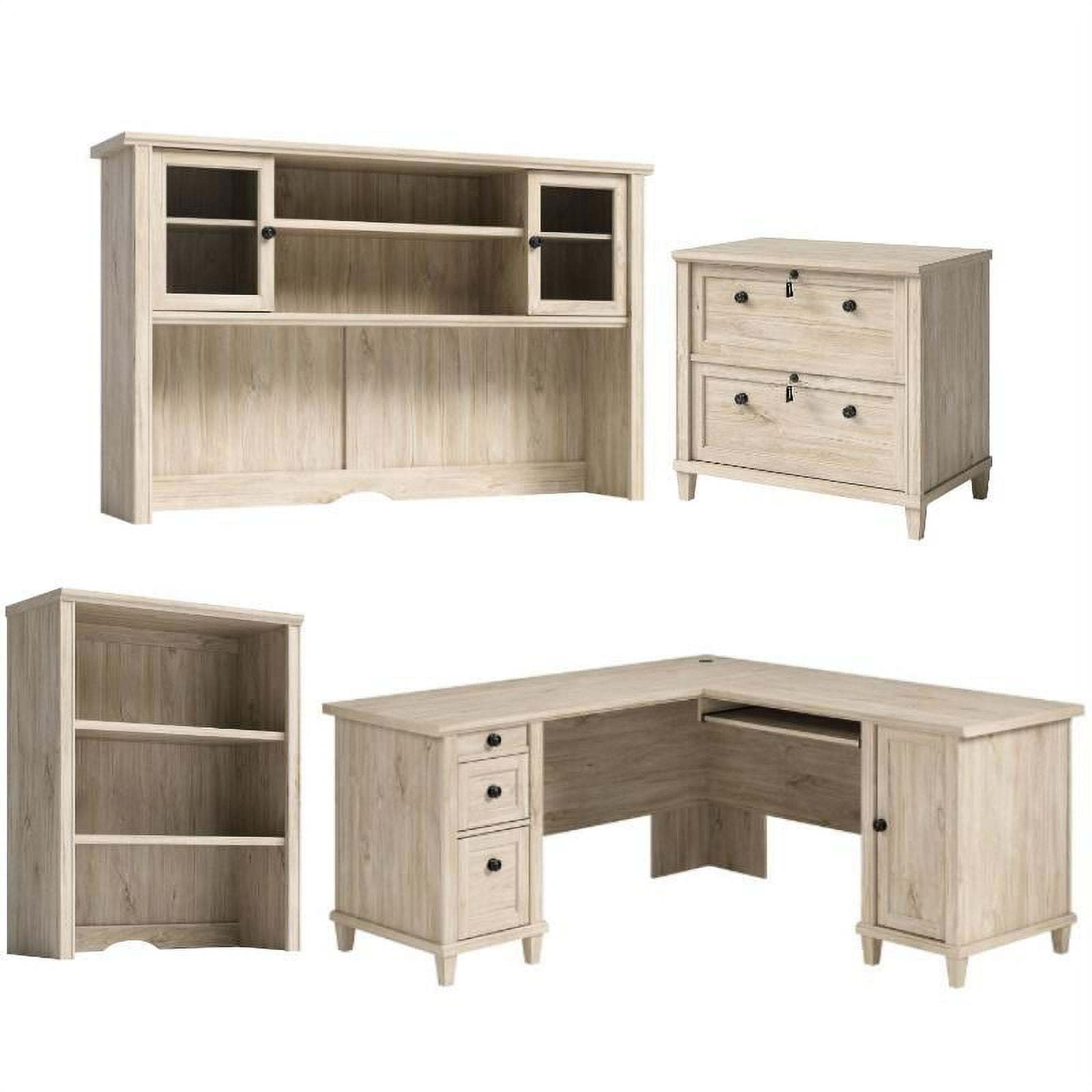 Home Square 4Piece Set with LShaped Desk Hutch File & Library