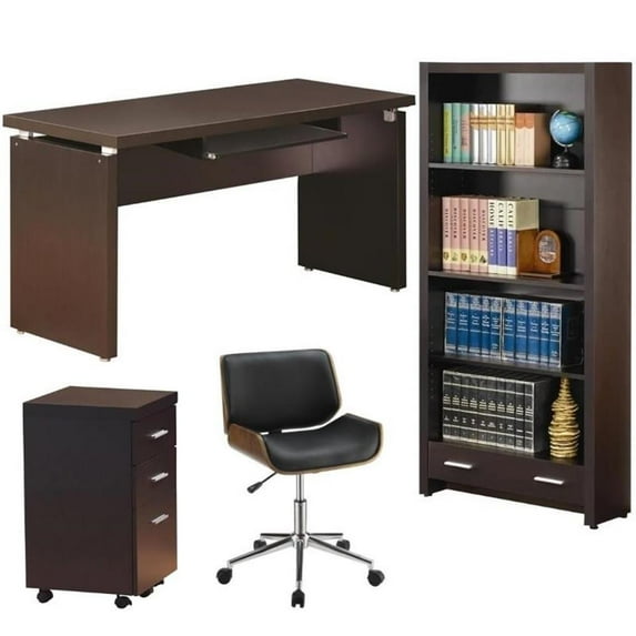 Home Square 4-Piece Set with Bookcase Desk Office Chair and Mobile File Cabinet