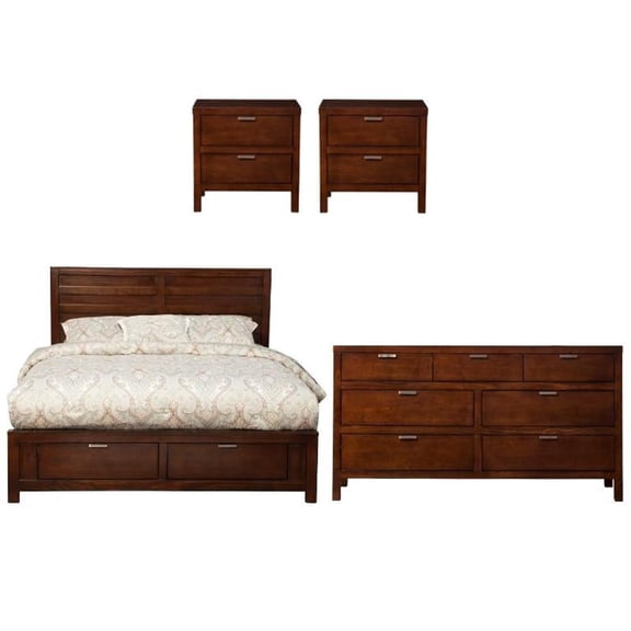 Home Square 4 Piece Set with Nightstand California King Storage Bed & Dresser
