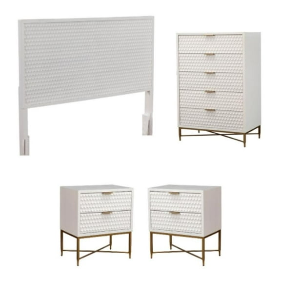 Home Square 4 Piece Set with Nightstand Standard King Wood Headboard and Chest