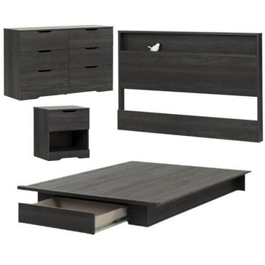 Home Square 4-Piece Set with Queen Platform Bed Headboard Nightstand & Dresser