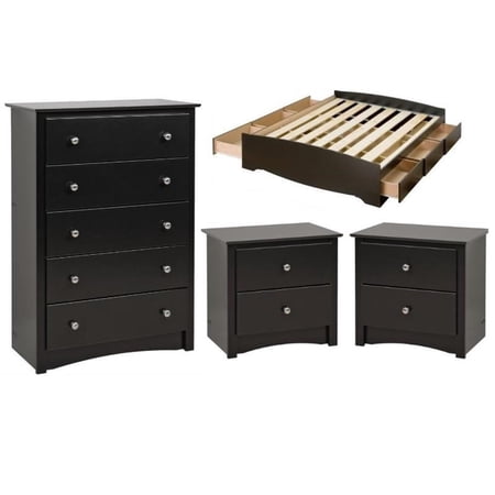 Home Square 4-Piece Set with Queen Storage Bed 5-Drawer Chest & 2 Nightstands