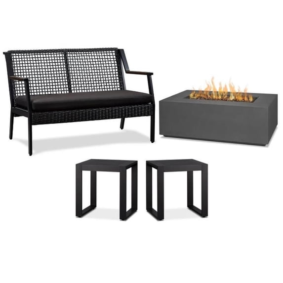 Home Square 4 Piece Set with Small Fire Table Patio Loveseat & 2 End Tables