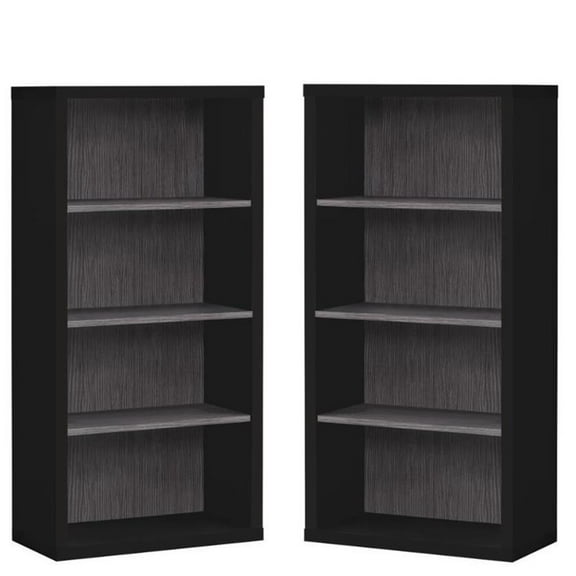 Home Square 4 Shelf 48" Modern Wooden Bookcase in Black and Gray ( Set of 2 )