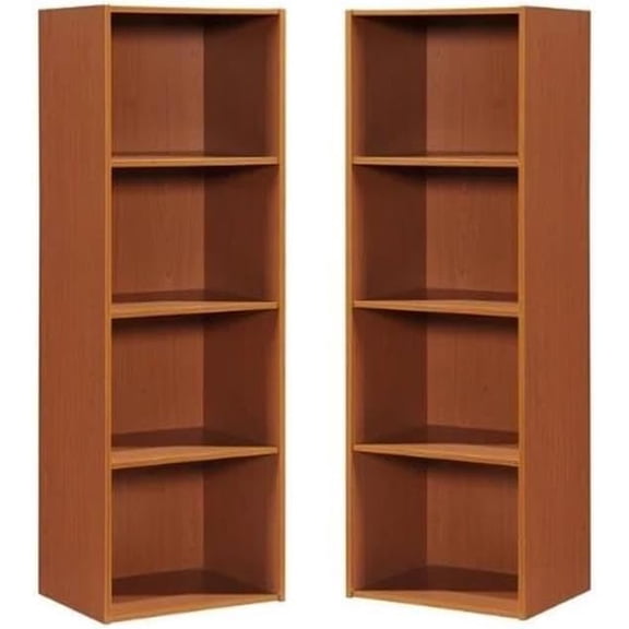 Home Square 4 Shelf Multi-Purpose Wooden Bookcase Set in Cherry (Set of 2)