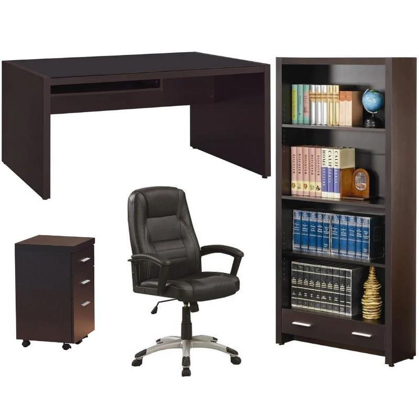 Home Square 4 pc Set with Desk Mobile File Bookcase & Office Chair