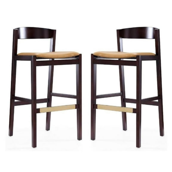 Home Square 41" Faux Leather Barstool in Camel Brown & Dark Walnut - Set of 2