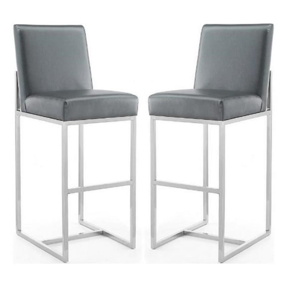 Home Square 42" Faux Leather Barstool in Graphite Gray - Set of 2