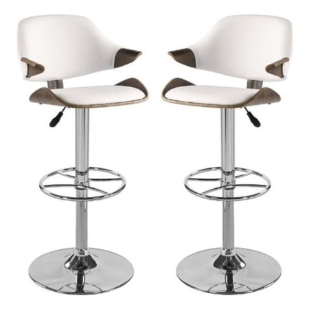 Home Square 44.2" Metal Curved Back Adjustable Stool in White - Set of 2