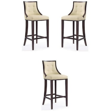 Home Square 45" Faux Leather Barstool in Cream & Walnut - Set of 3