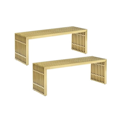 Home Square 47" Length Modern Metal Bench Set in Gold (Set of 2)