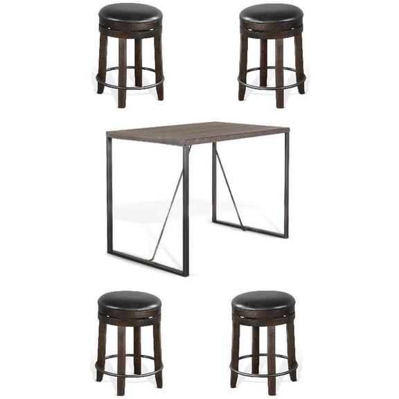 Home Square 5-Piece Set with Dining Table and 4 Backless Swivel Barstools