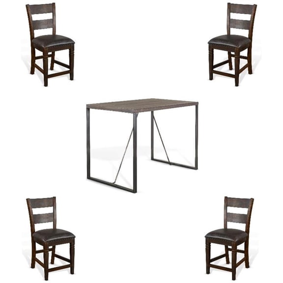 Home Square 5-Piece Set with Dining Table and 4 Barstools in Tobacco Leaf