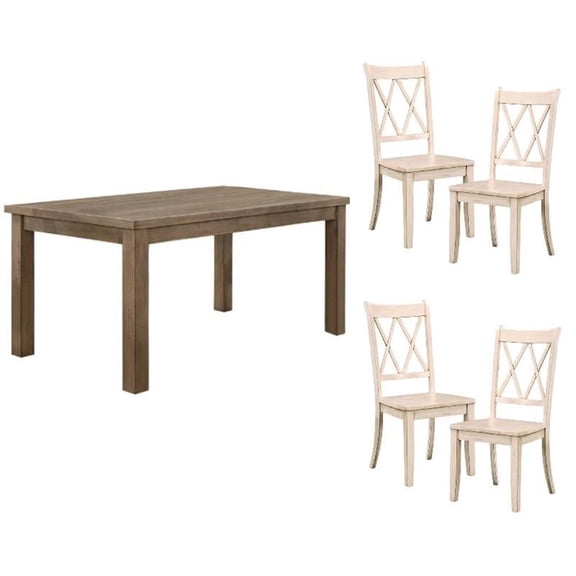 Home Square 5-Piece Set with Dining Table and 4 Dining Chairs in White