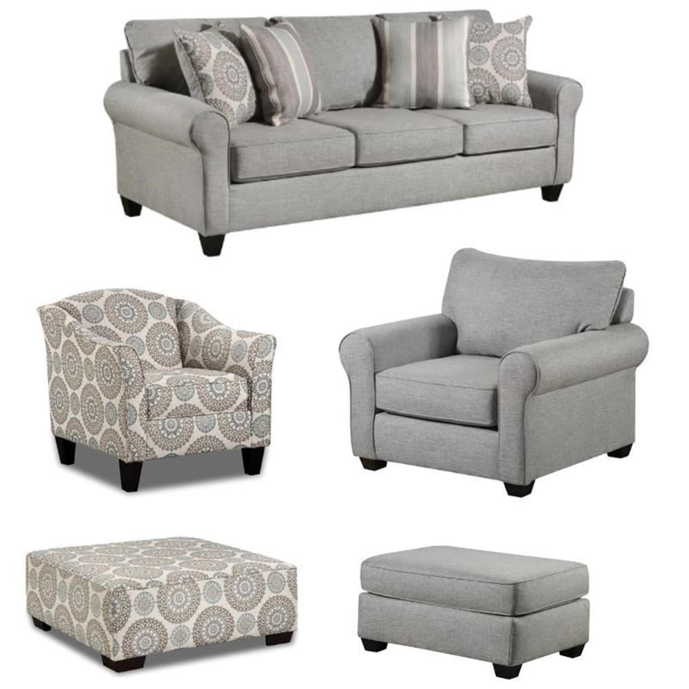 Home Square 5Piece Set with Ottoman Chair Sofa Accent Chair & Ottoman