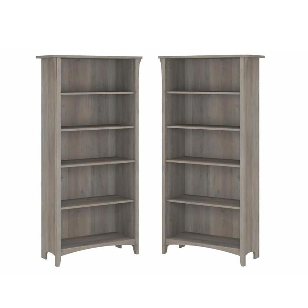 Driftwood Gray Adjustable 5-Shelf Floor-Standing Bookcase Pair