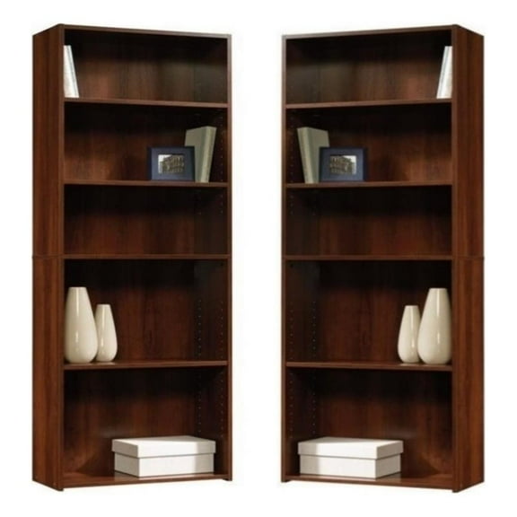 Home Square 5-Shelf Engineered Wood Bookcase Set in Brook Cherry (Set of 2)
