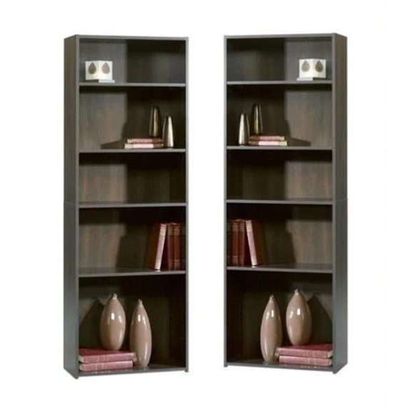 Home Square 5-Shelf Engineered Wood Bookcase Set in Cinnamon Cherry (Set of 2)
