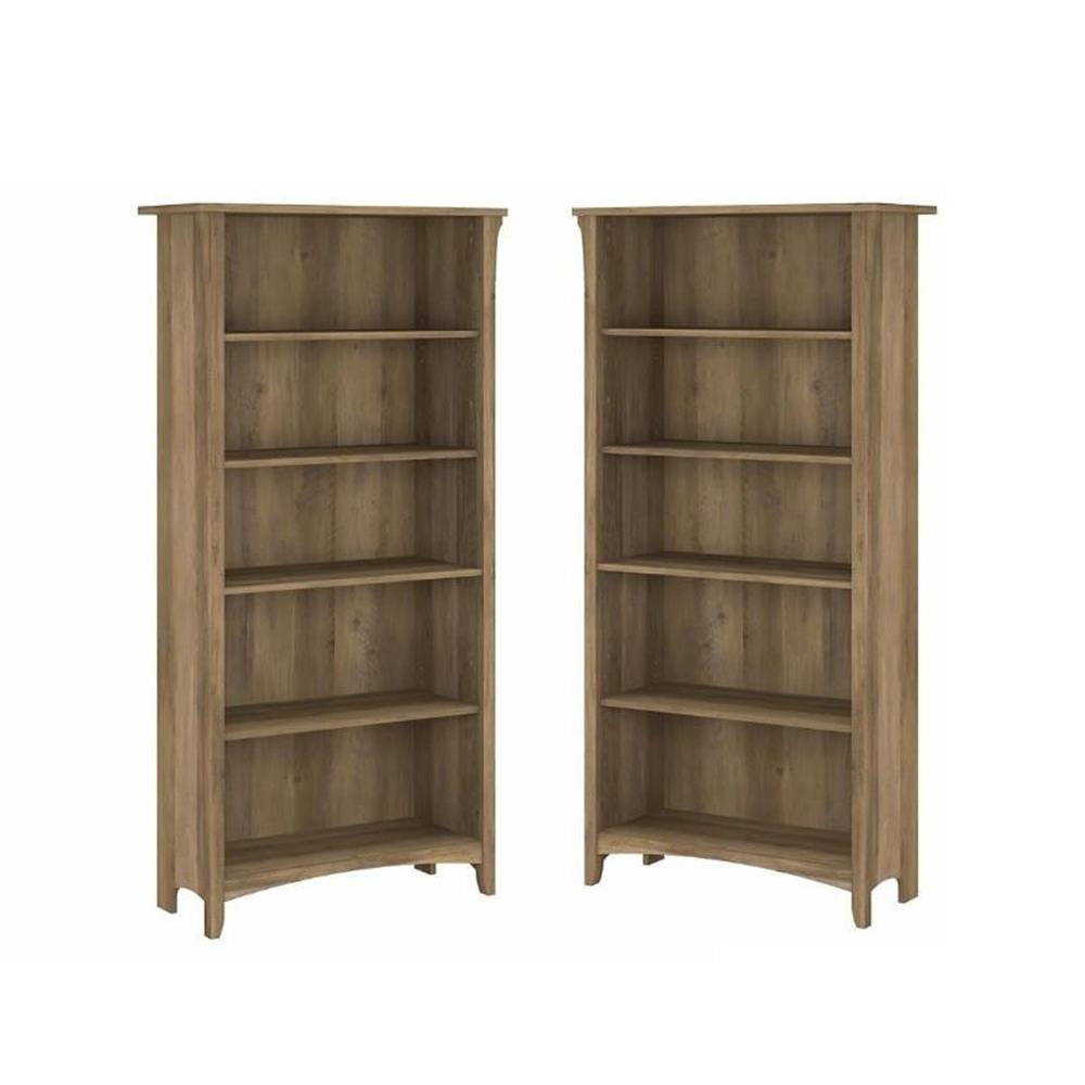 Adjustable Reclaimed Pine Wood 5-Shelf Bookcase with Tapered Legs