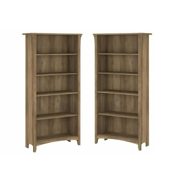 Home Square 5 Shelf Engineered Wood Bookcase Set in Reclaimed Pine (Set of 2)