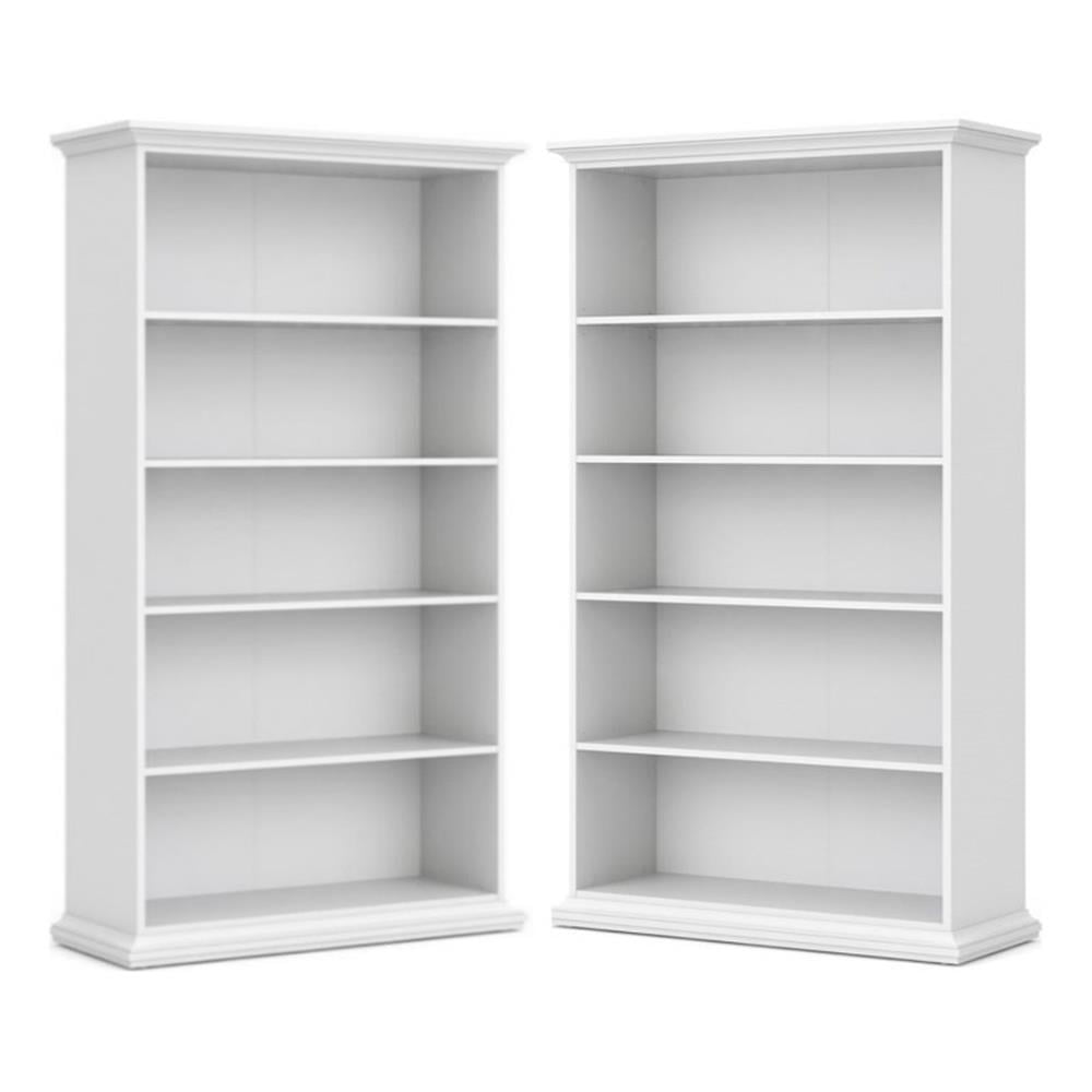 White 5-Shelf Adjustable Wood Bookcase Set