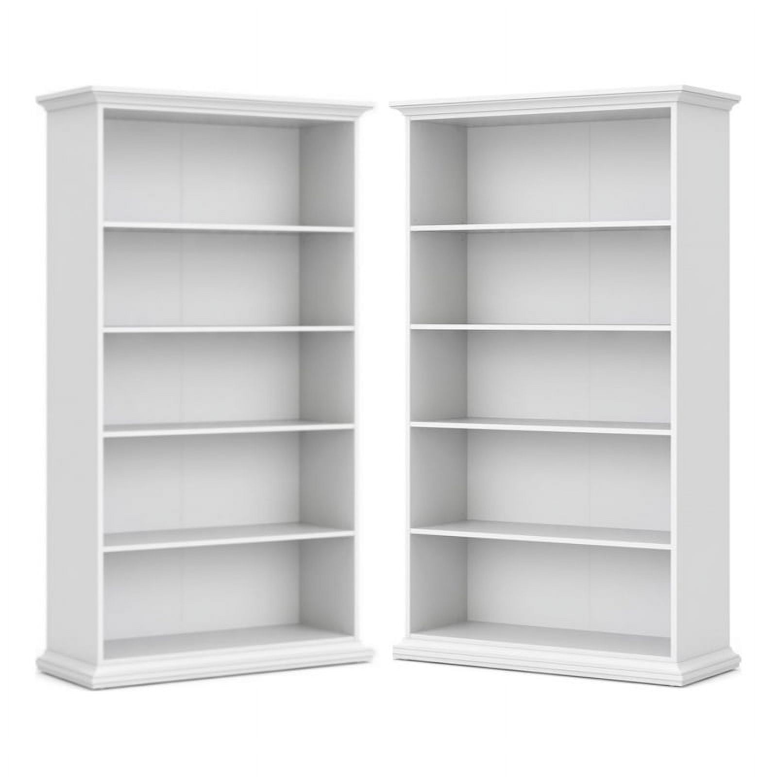 White 5-Shelf Adjustable Wood Bookcase Set