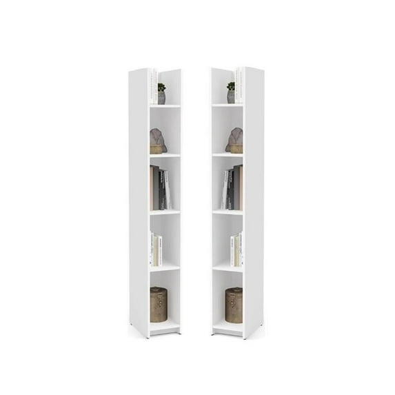 Home Square 5 Shelf Small Space Storage Tower Set in White (Set of 2)