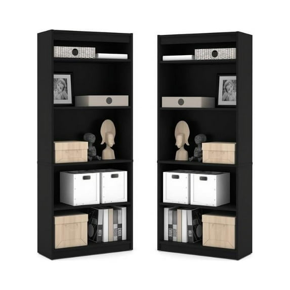 Home Square 5 Shelf Traditional Wood Bookcase Set in Black (Set of 2)