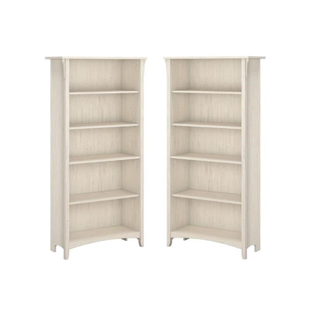 Home Square 5 Shelf Wood Bookcase Set in Antique White (Set of 2 ...