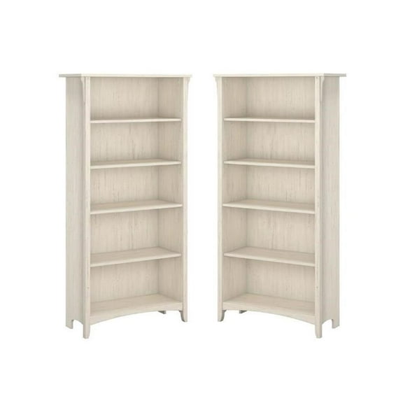 Home Square 5 Shelf Wood Bookcase Set in Antique White (Set of 2)