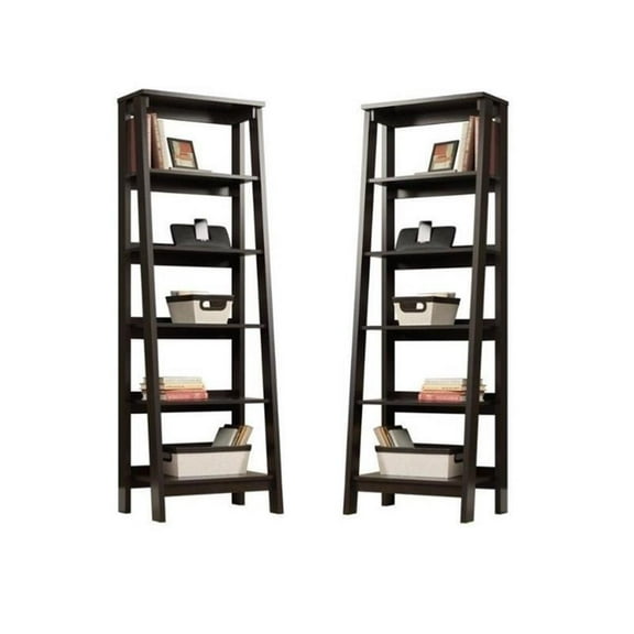 Home Square 5 Shelf Wood Bookcase Set in Jamocha Brown (Set of 2)