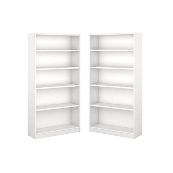 Home Square 5 Shelf Wood Bookcase Set in Pure White (Set of 2)