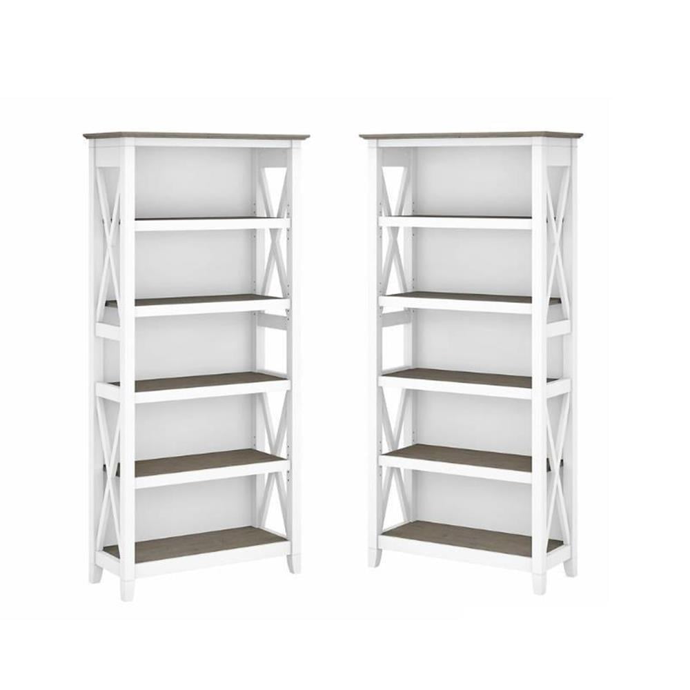 Home Square 5 Shelf Wood Bookcase Set in Pure White and Shiplap Gray ...