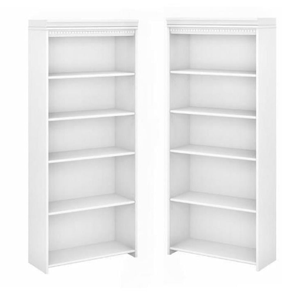 Home Square 5-Shelf Wood Bookcase Set in Pure White and Shiplap Gray ...