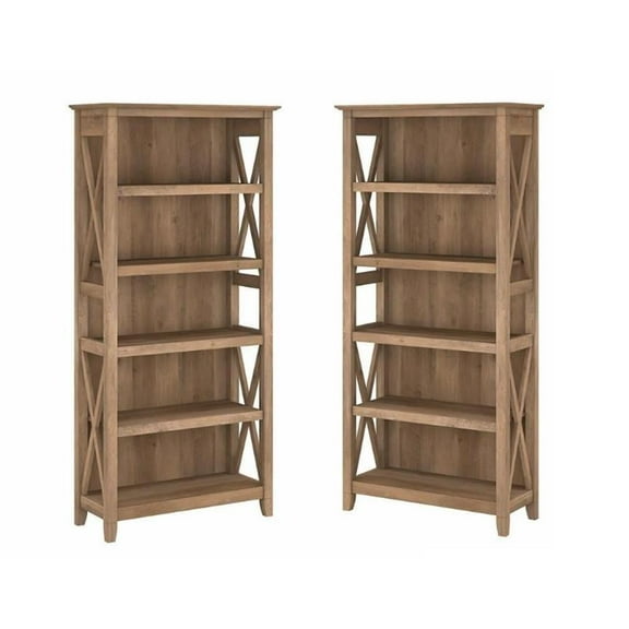 Home Square 5 Shelf Wood Bookcase Set in Reclaimed Pine (Set of 2)