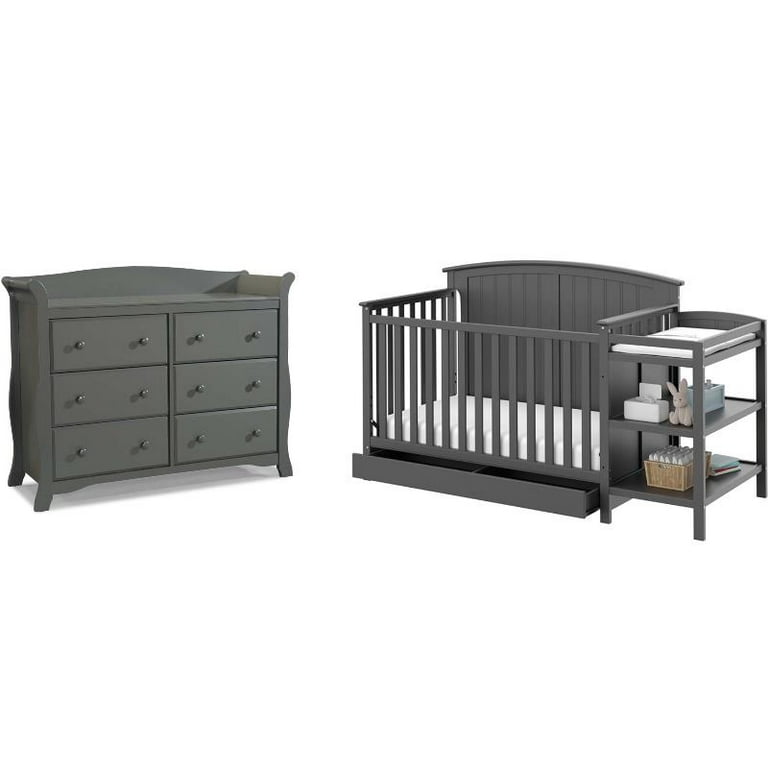 Furniture Grey Crib With Changing Table Attached Graco Hadley