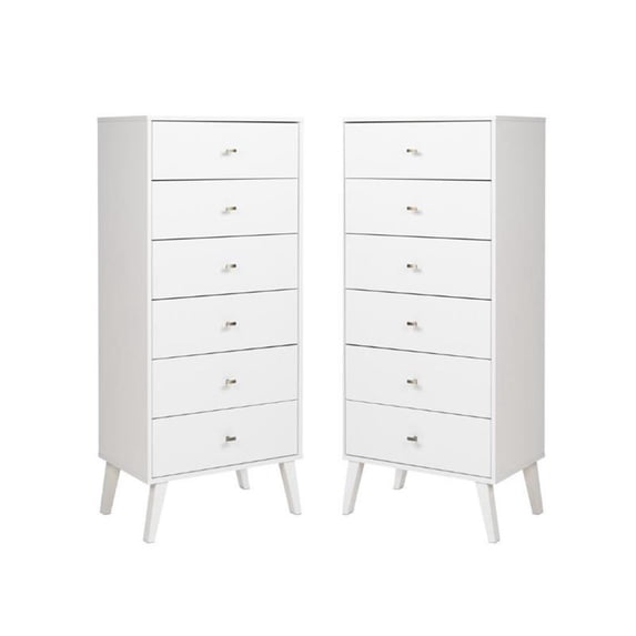 Home Square 6 Drawer Wood Chest Set in White (Set of 2)