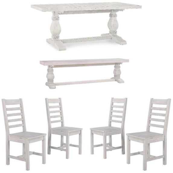 Home Square 6-Piece Set with Dining Table & Bench & 4 Dining Chairs