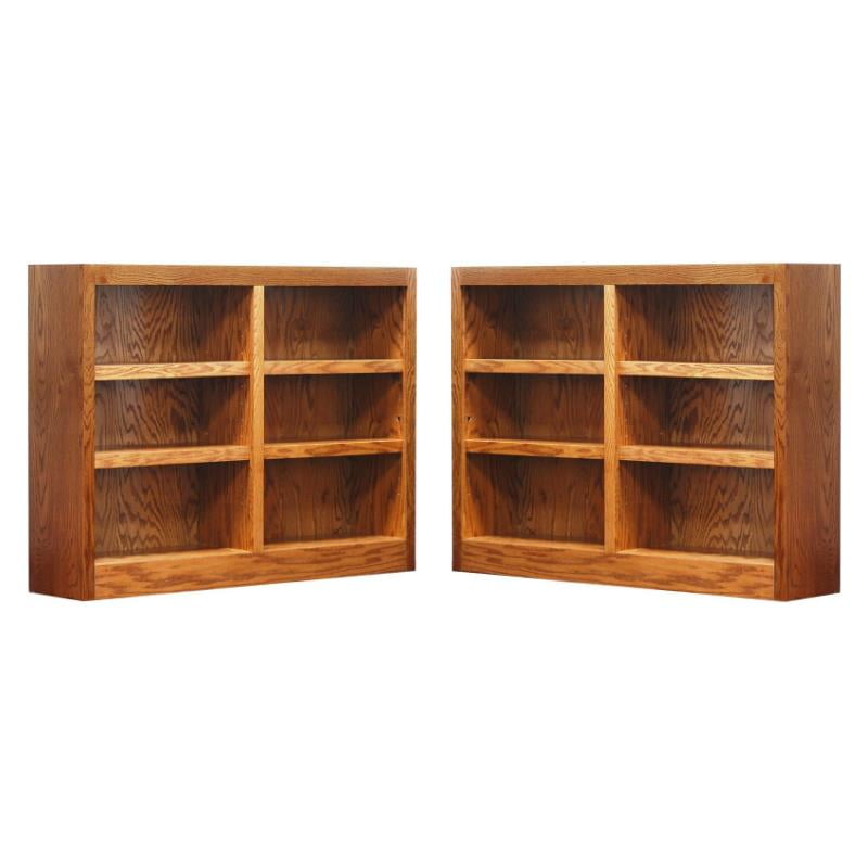 Home Square 6 Shelf Double Wide Wood Bookcase Set in Dry Oak Set