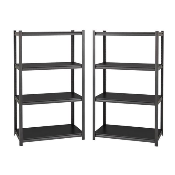 Home Square 60" Height 4-Shelf Metal Unit Set in Gunmetal Gray/Black (Set of 2)