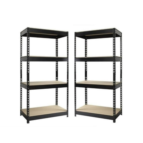 Home Square 60" Height Riveted Metal Shelving 4-Shelf Unit Set in Black