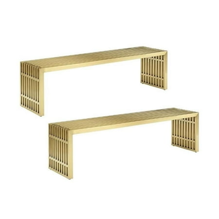 Home Square 60" Length Modern Metal Bench Set in Gold (Set of 2)