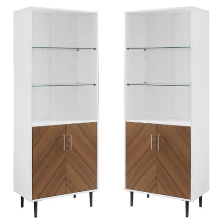 Home Square 68" Bookmatch Doors Two Tone Hutch in Solid White - Set of 2